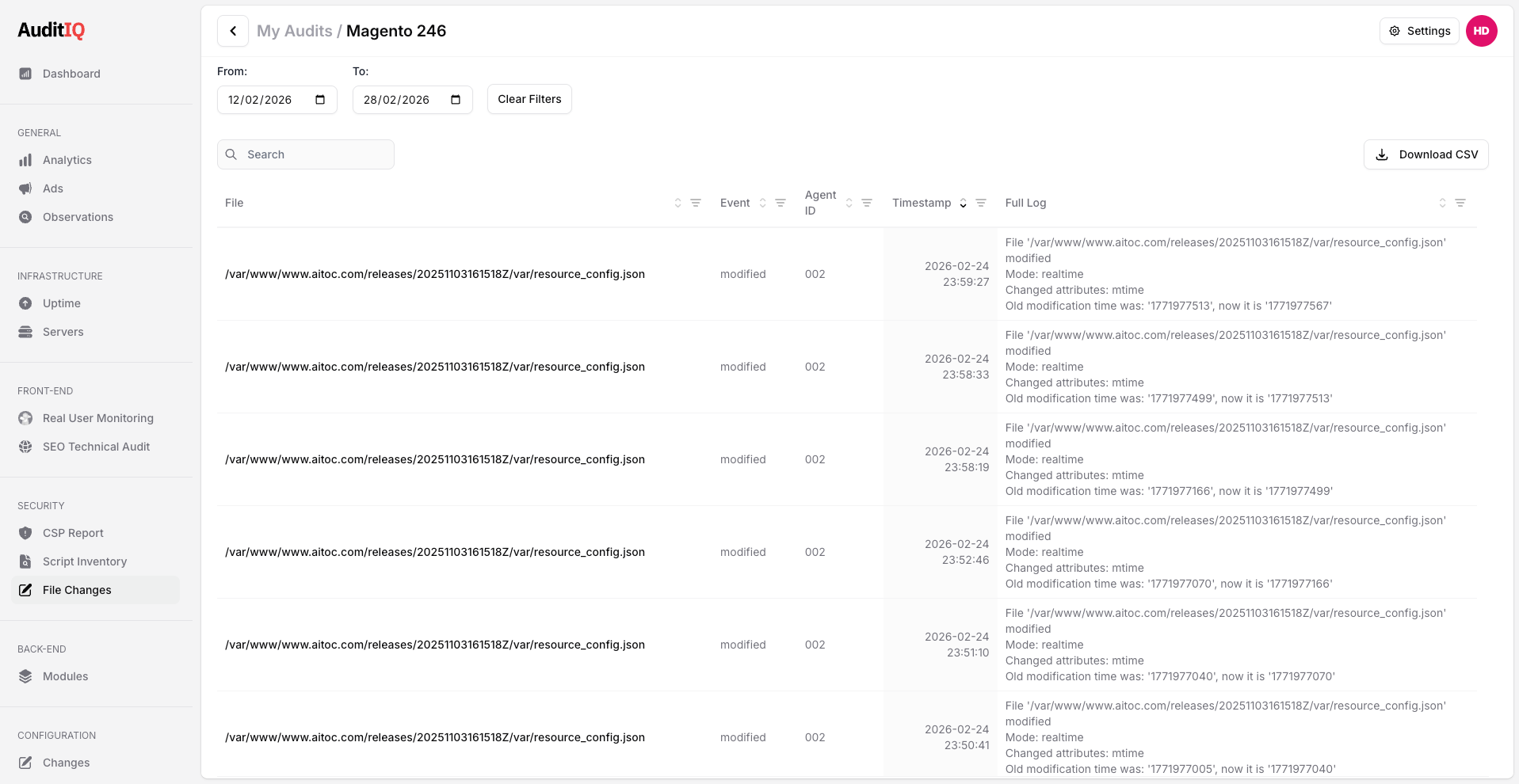 AuditIQ File Integrity monitoring